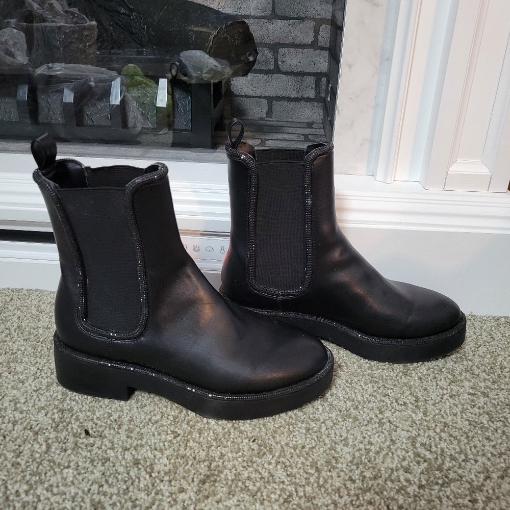 Steven NYC Steve Madden - Beeleza- Broom Black Sparkle Stretch Bootie, Size 6.5